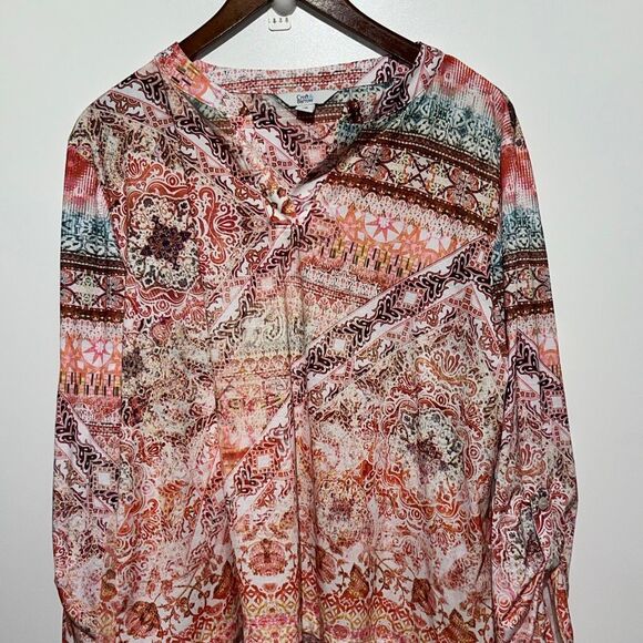 Croft & Barrow Women's Multicolor Split Neck Roll Up Sleeve Blouse Size XXL - Picture 3 of 10